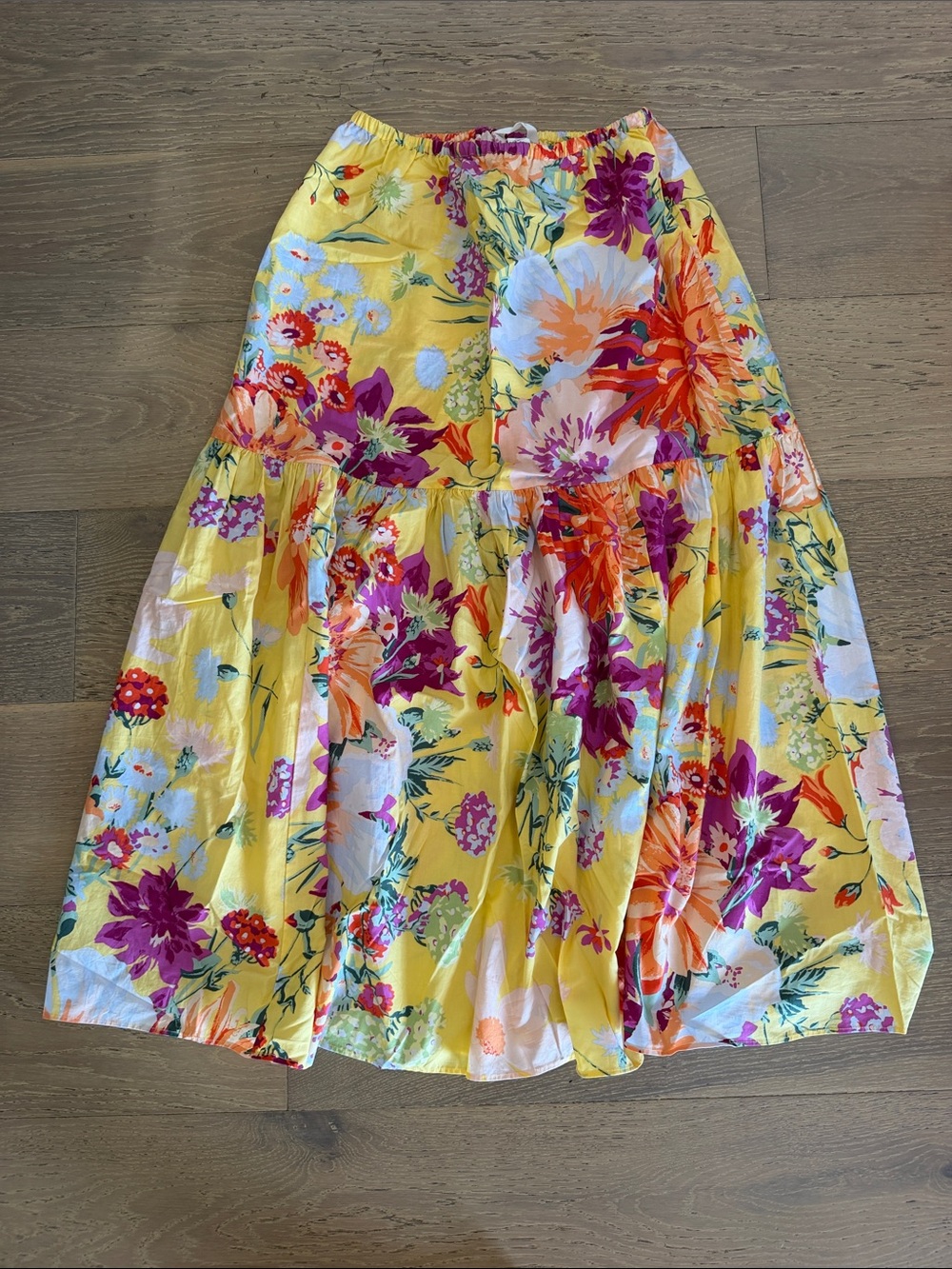 Zara Yellow Floral Tiered Maxi Skirt